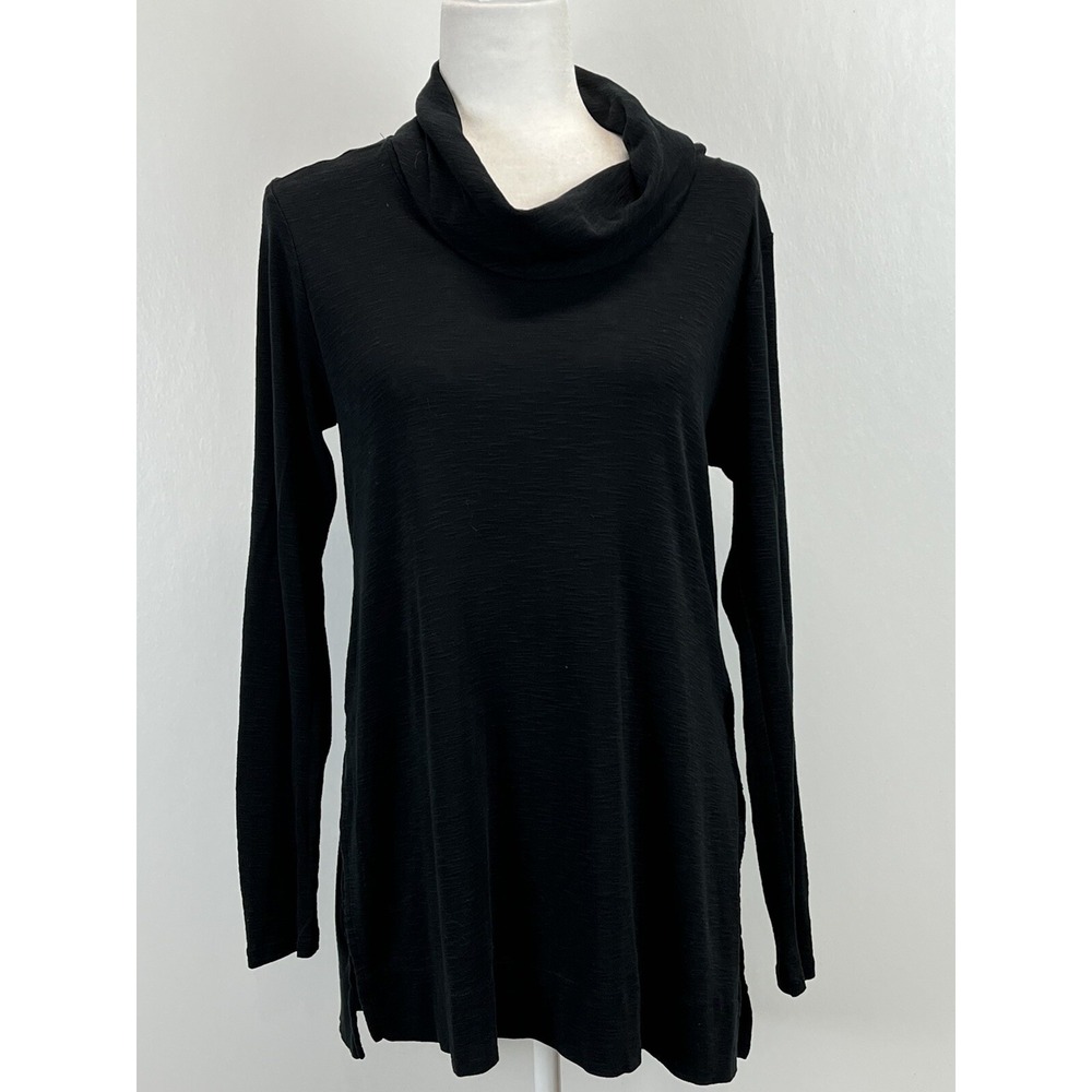J. Jill Pima Cowl Neck Tunic Shirt Sz Small Black Slub Casual Basic Capsule